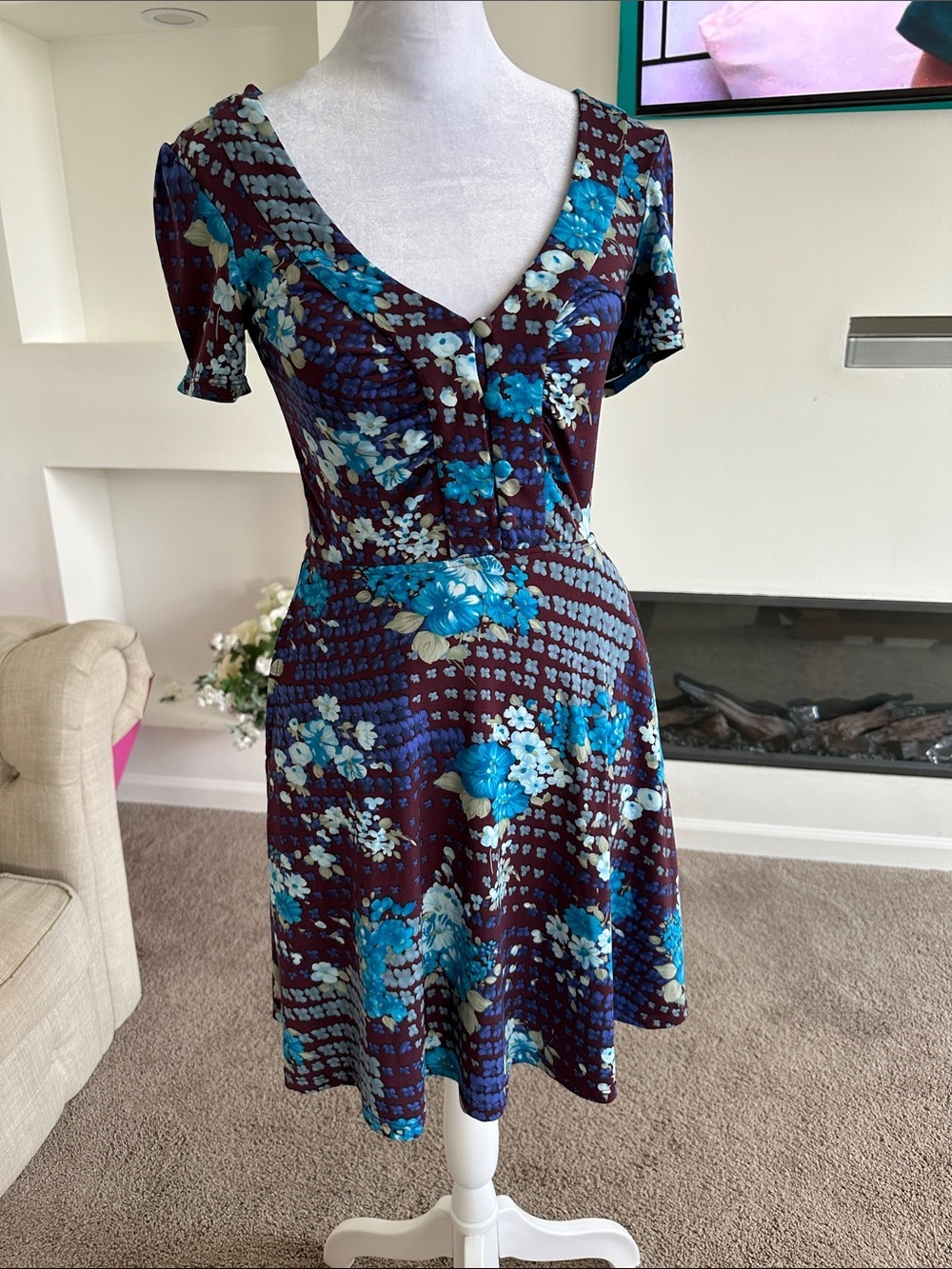 Free People  Mini Dress with Blue Floral Accents - Picture 2 of 6